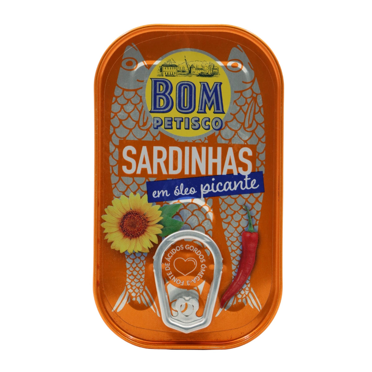 Bom Petisco sardines in spicy oil, 120g net, 84g drained