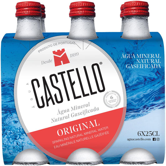 Castello Original sparkling mineral water, six-pack of 250 mL glass bottles